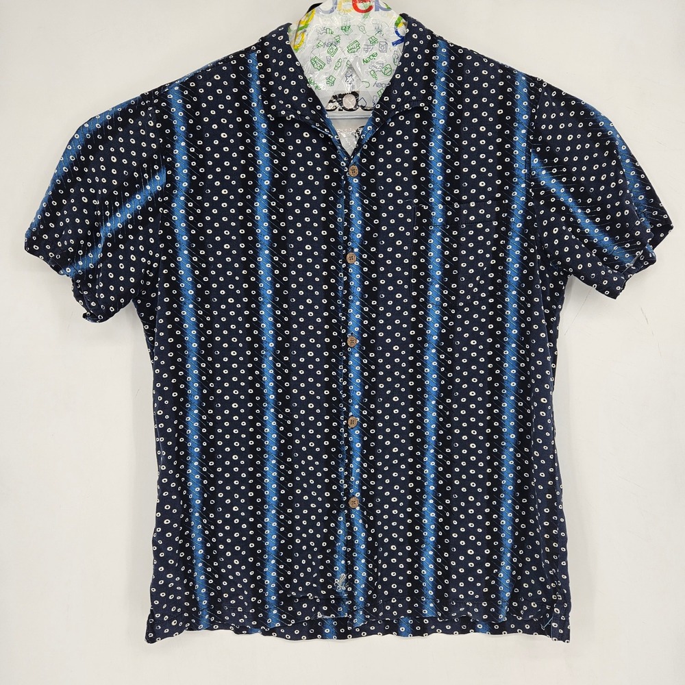 Tommy Bahama Shirt Mens Large Geometric Hawaiian Blue Short‎ Sleeve Casual